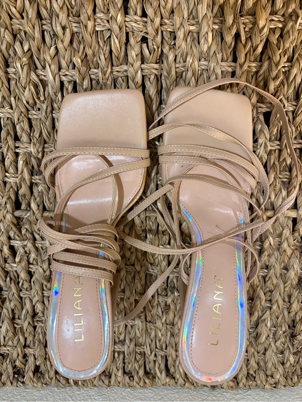 Liliana Nude Lace-Up Square Toe Sandals